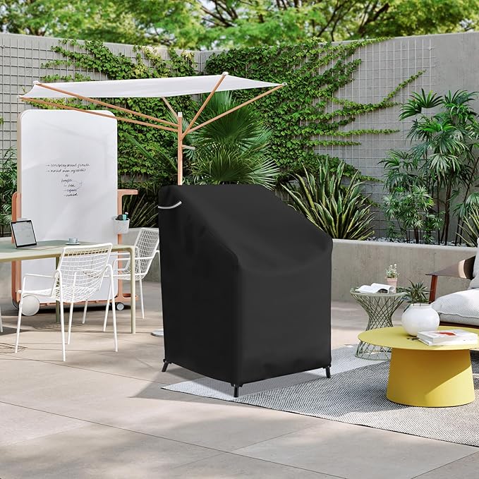 STARTWO Stackable Patio Outdoor Chair Covers,Waterproof Heavy Duty Lawn Furniture Cover for 4-6 Stacking Dining Chairs, 28"Wx36"Dx47"H,Black