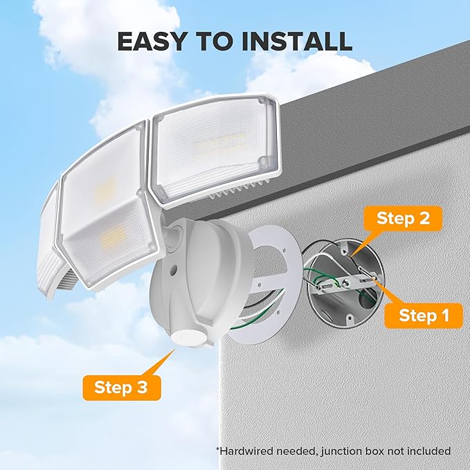 LUTEC 80W 9000LM Flood Lights Outdoor, Hardwired Switch Controlled LED Security Lights with 4 Heads, IP65 Waterproof, 5000K Daylight for Garage, Yard, Patio (White)