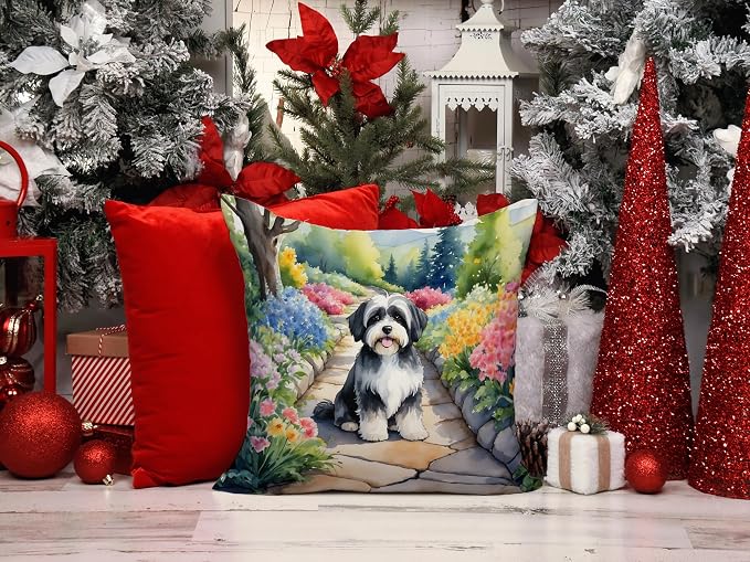Caroline's Treasures Havanese Spring Path Throw Pillow Machine Washable, Indoor Outdoor Decorative Pillow for Couch, Bed or Patio, 14Hx14W