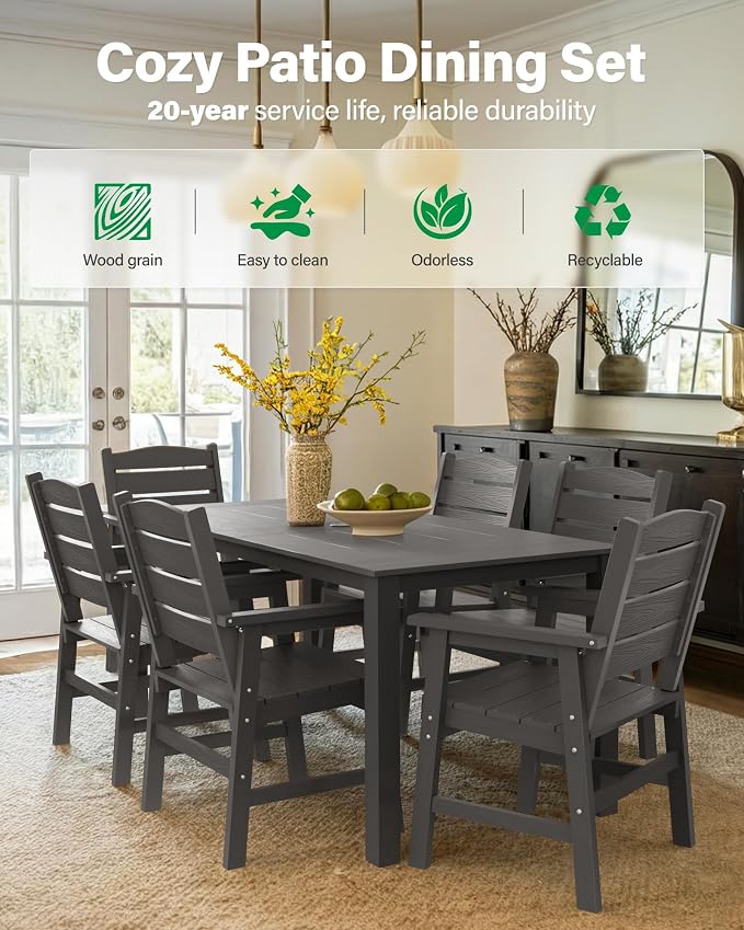 YEFU 10-Piece Patio Dining Sets: All-Weather Outdoor Table and Chairs Outside Furniture with Umbrella Hole & Aluminum Frame - HIPS Modern Patio Dining Set for 8 for Family Gatherings in Deck/Pool Grey
