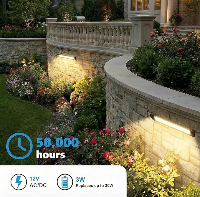 7inch Retaining Wall Lights 3W LED Hardscape Paver Lighting,2700K Soft White Waterproof Outdoor Step Lights,12V AC/DC Low Voltage Landscape Lighting-12Packs