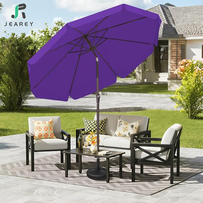 JEAREY 9 FT Patio Umbrella Outdoor, Table Umbrellas Market Umbrella w/Push Button Tilt/Crank, 8 Sturdy Ribs(Dark Purple)