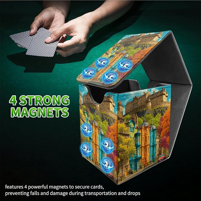 Castle Maple Tree Card Deck Box for MTG, Personalized Card Storage Case Fits 120+ Sleeved Cards, Premium Leather TCG Box with Strong Magnetic Closure for Magic, CCG, PTCG, Baseball Cards