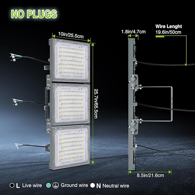 STASUN 600W LED Flood Light, Mini Series Stadium Light, 60000LM 6000K Daylight White, IP66 Waterproof, 3 Adjustable Panels, Outdoor Sports Lighting for Basketball Court, Parking Lot, Baseball Field