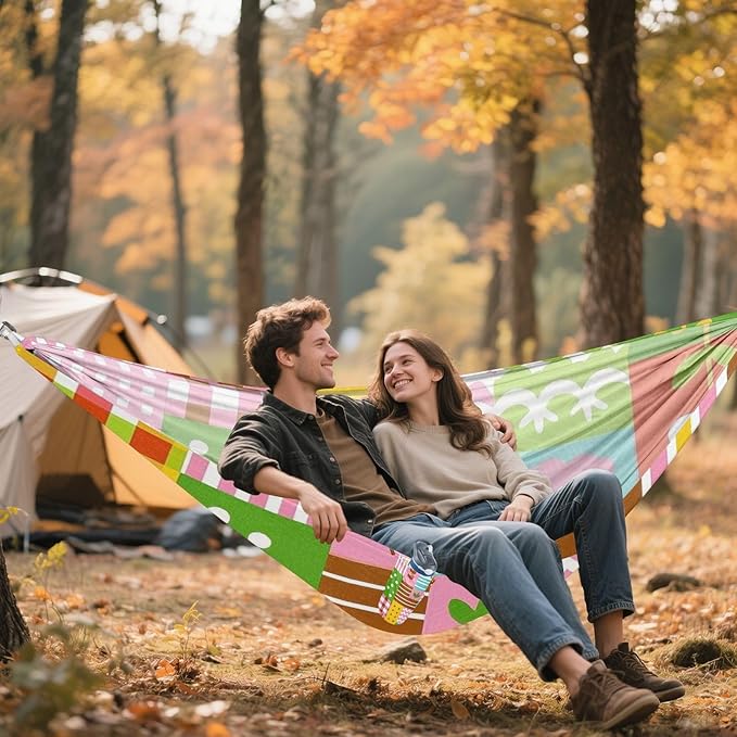 Cartoon Cute Colorful Plaid 330lb Capacity Camping Hammock Cloth Hammock for Camping & Hiking Essential jamaca para Patio