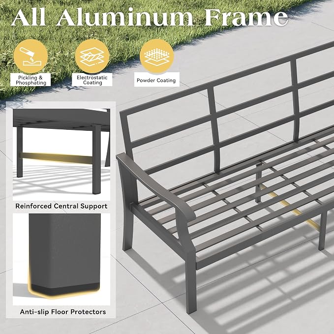 Outdoor Swivel Rocker Chairs w/2 Ottomans, Coffee Table, 5 Piece Metal Patio Conversation Bistro Set with 5" Thickened Cushions, Aluminum Frame for Porch, Yard, Balcony, Gray