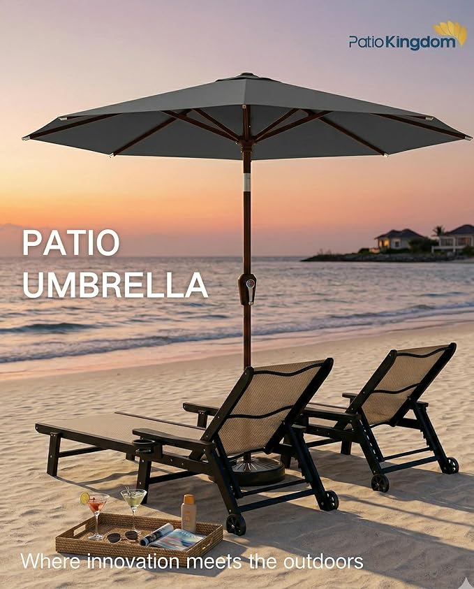 PatioKingdom 10FT Patio Umbrella with Push Button Tilt and Crank, Outdoor Market Umbrella with 8 Fiberglass Ribs, UV Protection Table Umbrella for Pool,Backyard,Garden,Deck