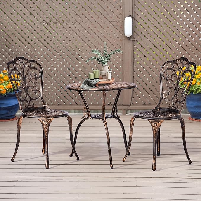 JHshop Bronze 3 Pieces Outdoor Patio Furniture Set, Garden Conversation Chairs with Table for Backyard Pool or Lawn,Balcony Furniture Sets, Table and Chairs -(Butterfly)