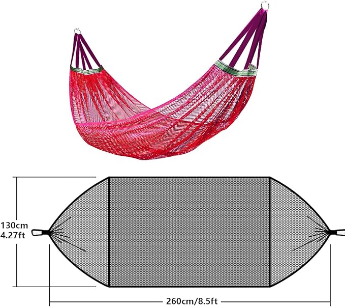 RANIT Outdoor Hammock, Super Soft and Breathable Nylon Mesh Hammock - Maximum Load of 650 LB (Red)