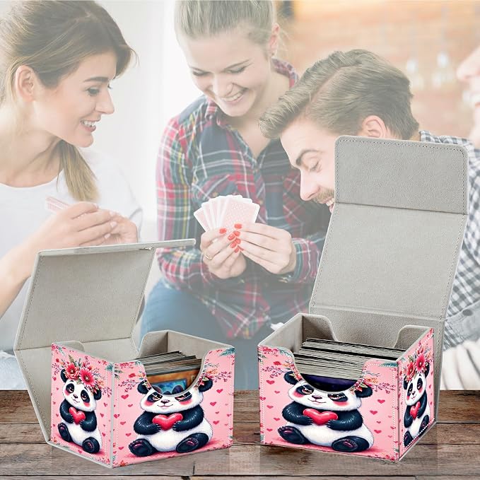 Card Deck Box for MTG, Cards Storage Box Fits 120+ Sleeved, Leather Small Size Strong Magnetic Closing Card Case for Board Games Magic TCG CCG Baseball Collection, Pink Panda