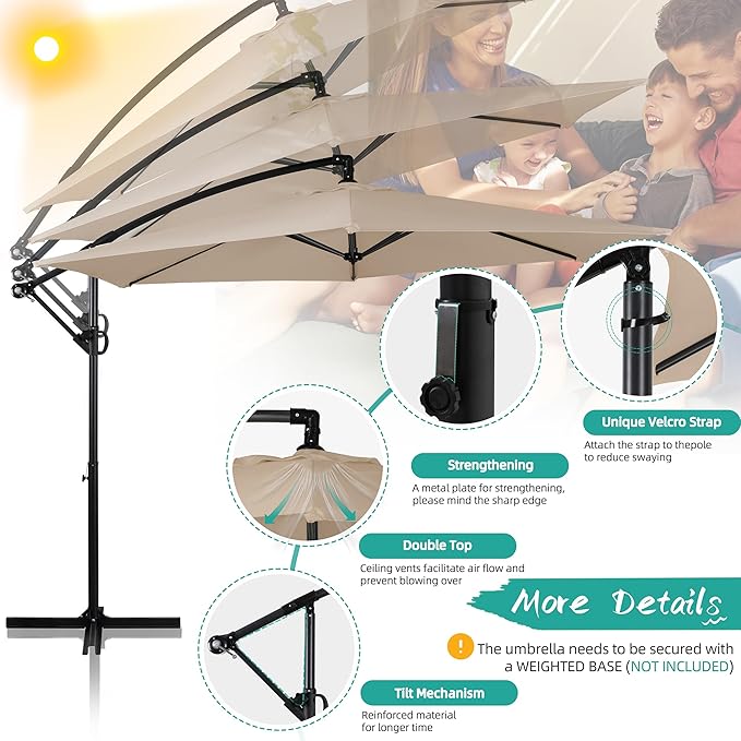 JAMFLY Large 9FT Offset Patio Umbrella with Cantilever Crank & Infinite Tilt, Heavy Duty Outdoor Hanging Umbrella with Cross Base for Backyard, Deck, Poolside