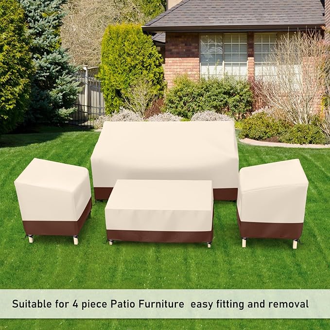 STARTWO Outdoor Waterproof Patio Furniture Covers 4-Piece Set for Chairs, Loveseat and Coffee Table, Heavy Duty 600D, Beige