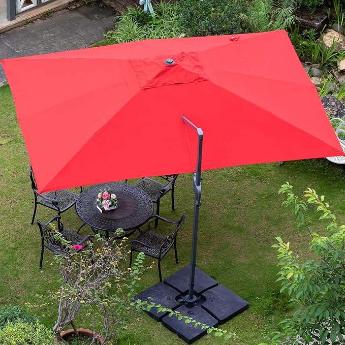 Sunnyglade 10x13Ft Cantilever Patio Umbrella Rectangular Deluxe Offset Umbrella 360°Rotation & Integrated Tilting System Patio Hanging Umbrella for Market Garden Deck Pool Backyard Patio(Red)