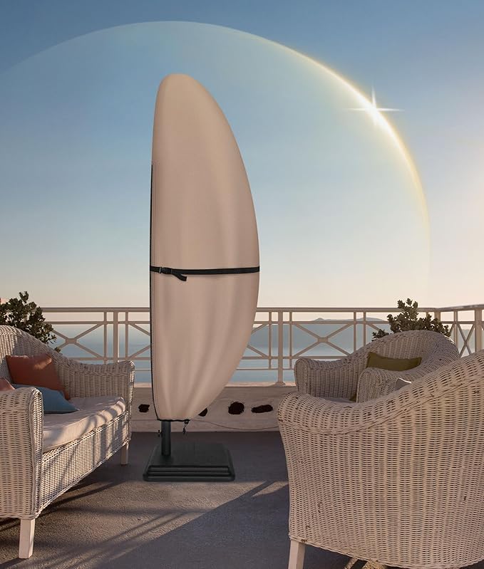 ULTCOVER Patio Parasol 600D Waterproof Outdoor Offset Banana Style Umbrella Cover - Fits Cantilever Offset Umbrella 7.5-11.5 Feet