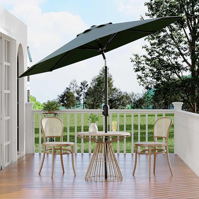 Garvee 9 ft Patio Umbrella - 8 Sturdy Ribs Outdoor Table Umbrella with Crank Lift & Push Button Tilt - Market Umbrella for Pool, Deck, Yard, Garden - Dark Green