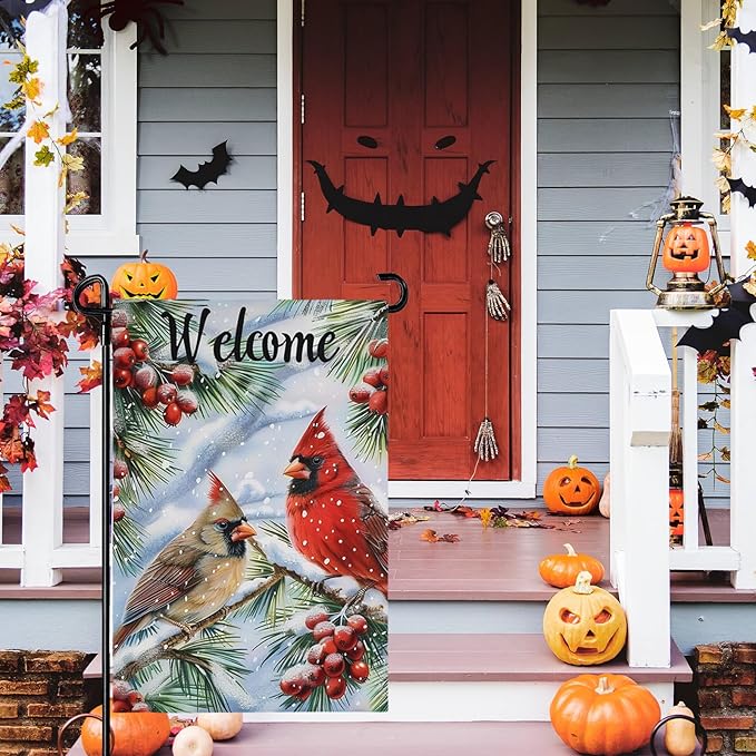 Winter Cardinal Garden FLag 12X18 IN Double Sided Welcome Winter Garden Flags for Xmas Holiday Farmhouse Yard Outside Decoration
