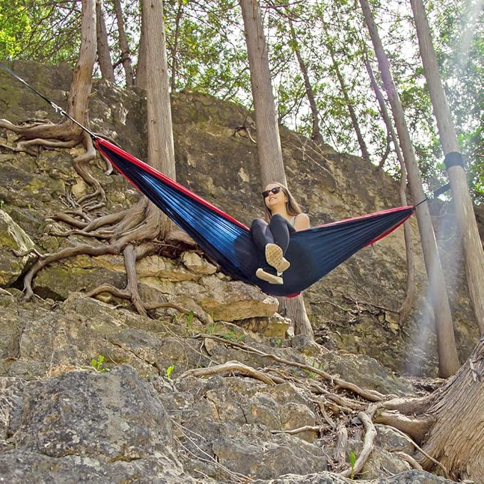 Vivere Parachute Nylon Double Hammock, Navy/Red