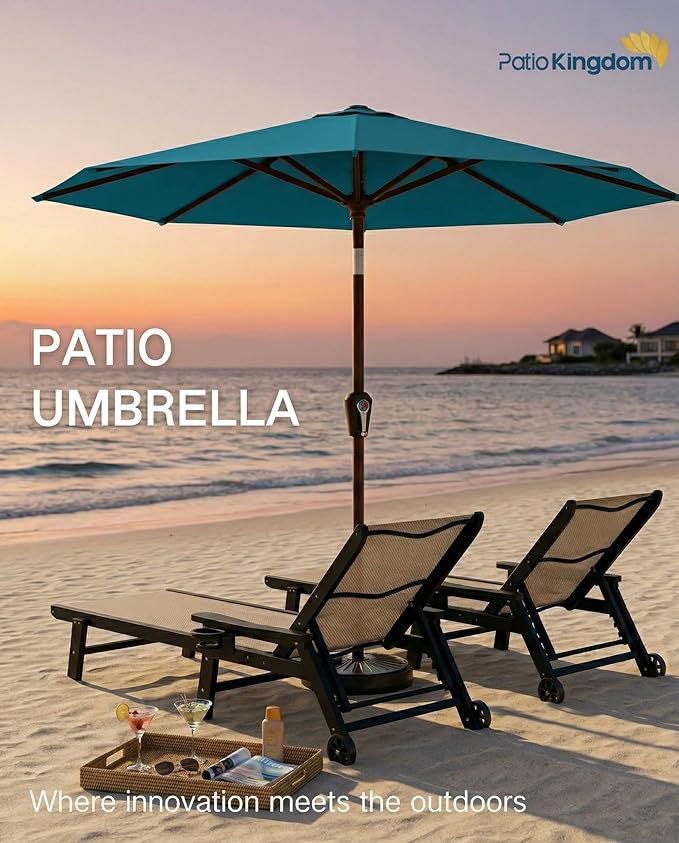 PatioKingdom 10FT Patio Umbrella with Push Button Tilt and Crank, Outdoor Market Umbrella with 8 Fiberglass Ribs, UV Protection Table Umbrella for Pool,Backyard,Garden,Deck