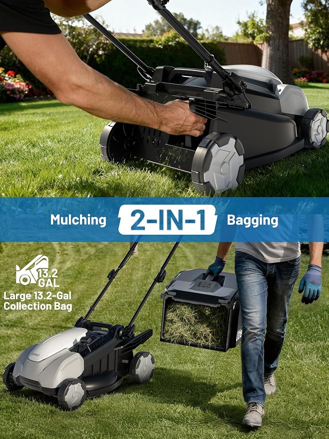 Electric Lawn Mower, Self-propelled Lawn Mower Cordless 40V(2 * 20V) 18.5" Brushless Mower with Electric Cutting Height Adjustment, Higher Rotation Speed, 4 x 4.0Ah Battery and Rapid Charge Included