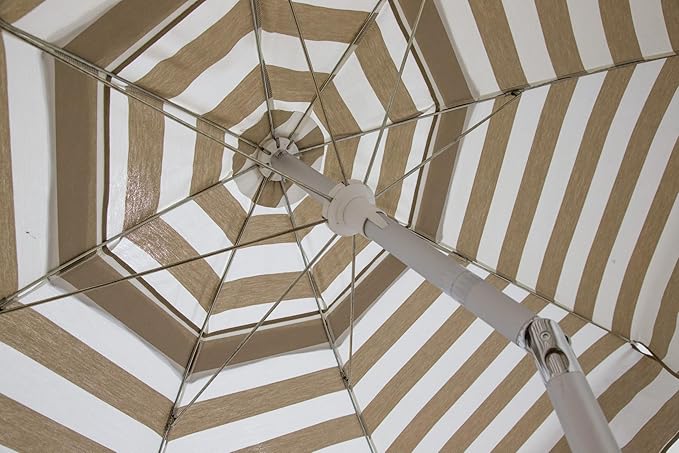 Heininger DestinationGear 1396 Italian 6 ft Patio Umbrella Acrylic Stripes Khaki and White