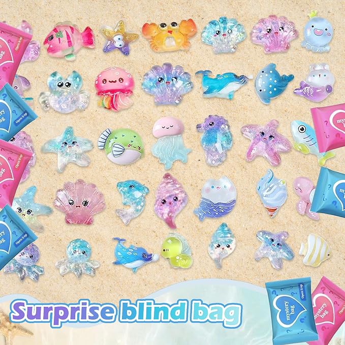 100PCS Ocean Animal Mystery Blind Bag Mini Resin Animals Variety Pack, Tiny Miniature Animal Figurines Bulk, Mini Resin Figures, Surprise Toys for Kids, DIY Crafts, Collectibles, Mini Toys Decorations