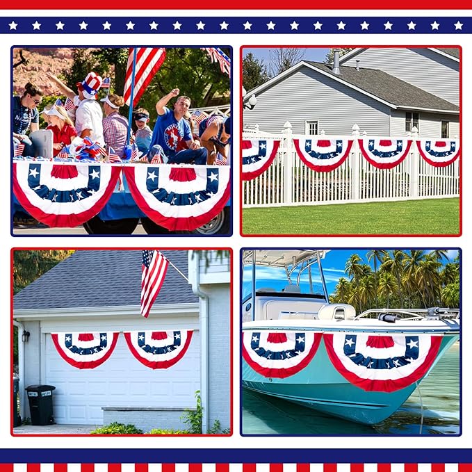 3x6Ft American Bunting Flags Outdoor, Patriotic Bunting for 4th of July Decorations, Memorial Day Patriotic Decorations, USA Pleated Fan Flag for Outdoor Indoor Use (Set of 3)