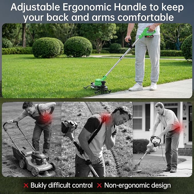 Cordless Weed Wacker, 21V Lightweight Electric Trimmer Battery Powered (Includes 2 x 21V Batteries & Charger) Grass Trimmer/Brush Cutter/Lawn Edger Featuring for Yard Garden Lawn Care
