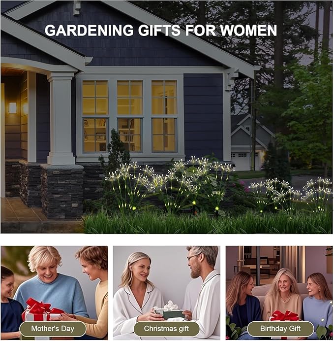 Solar Garden Lights Outdoor: Waterproof 6-Pack DIY Decorative Firework Lights with 2 Modes for Yard Patio Pathway Outside Fairy Decor - Mothers Day Gifts for Women Mom, Warm White