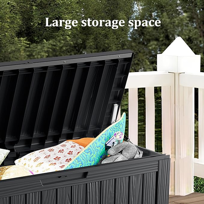 Outdoor Storage Box, 80 Gallon Resin Deck Box Waterproof for Patio Furniture, Garden Tools and Pool Accessories, Lockable UV-Resistant Storage Bin Bench Cabinet for Outside, Black