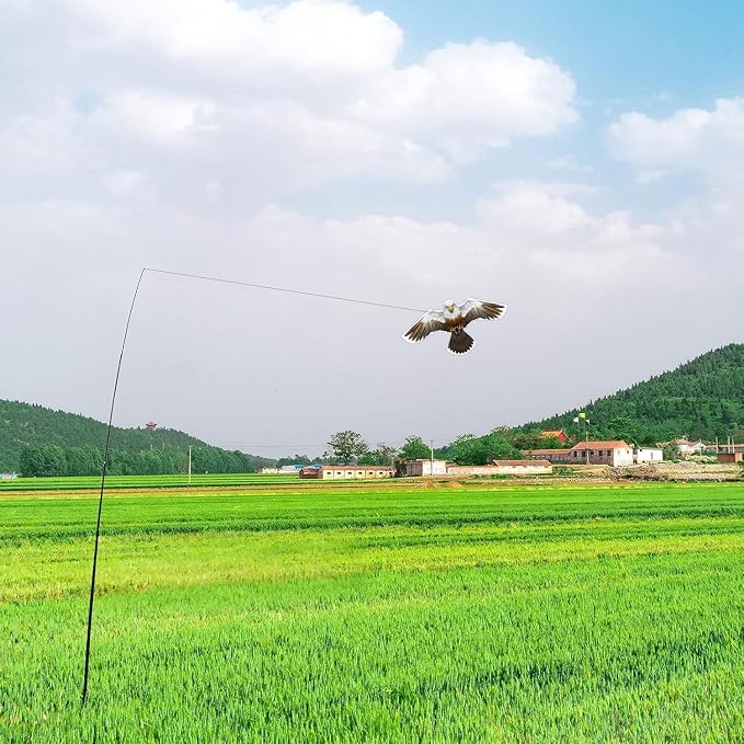 Birds Scaring Hawk Flying Kite with Pole Professional Pigeon Scarer (White)