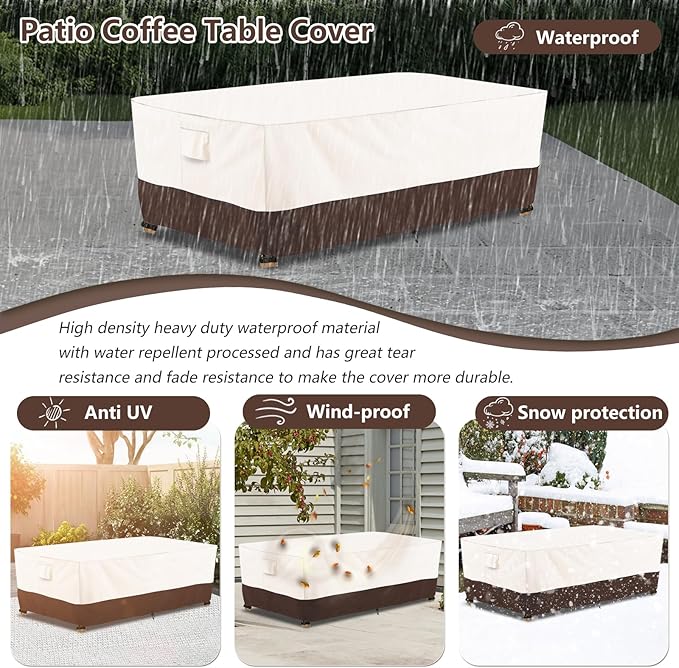 Bitubi Waterproof Patio Coffee Table Cover, Rectangular Outdoor Small Side Table Cover - Fits up to 36L x 24W x 16H inches, Brown