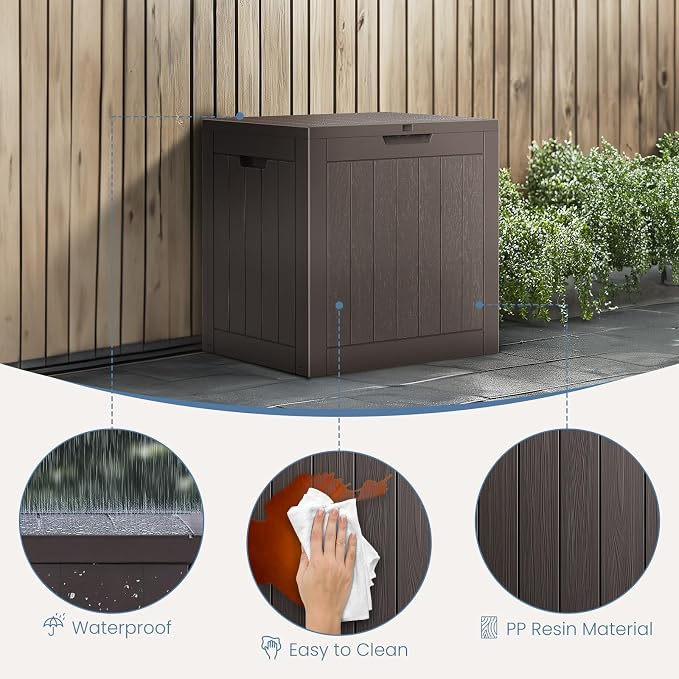 Deck Box with 31 Gallon Capacity, Weatherproof Resin Lockable Outdoor Storage for Secure Package Deliveries and Indoor Storage in Garden or Patio for Porch Backyard Garden (Brown)