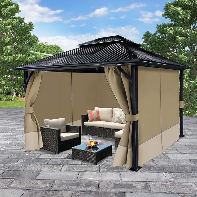 COWVIE 4-Panel 10' x 12' Gazebo Replacement Curtains, Patio Privacy Sidewalls with Double Zipper, Replacement for Outdoor Gazebo Canopy (Curtain Only)