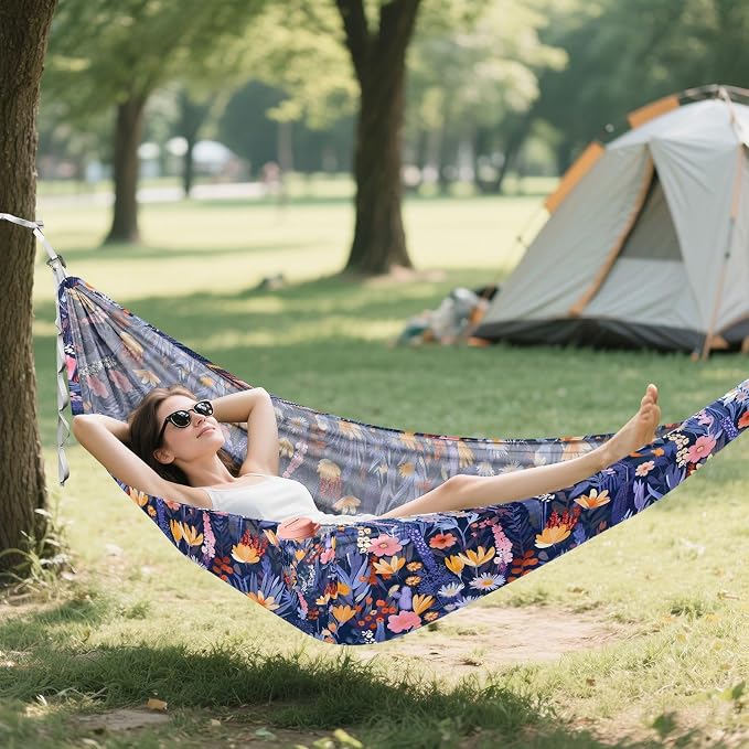 Camping Hammock Outdoor Hammocks for Outside Floral Garden Beach Trees Portable Lightweight with Pockets Tree Straps Indoor
