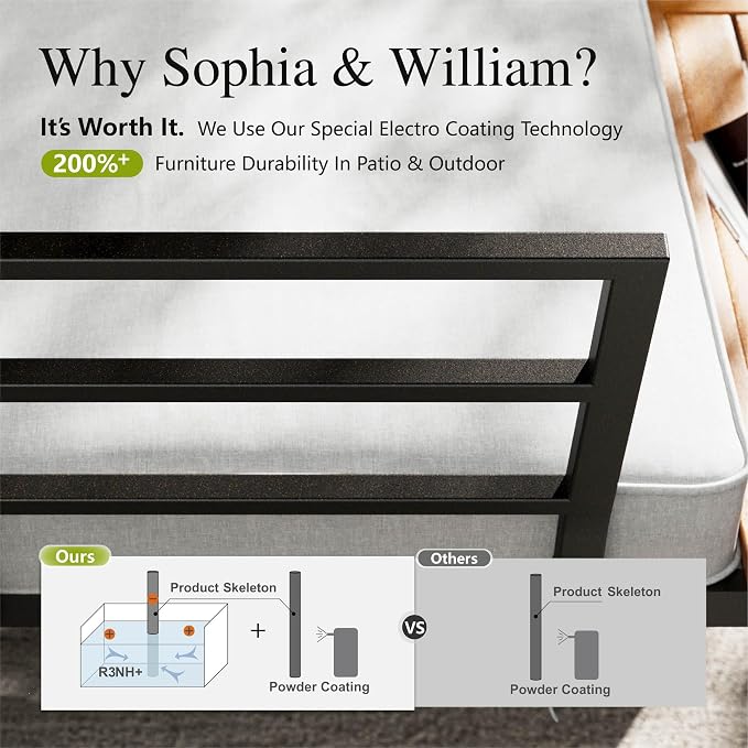 Sophia & William 6 Pieces Patio Furniture Set with Cushion, Metal Outdoor Sectional Sofa, Patio Conversation Sets with Wood Side Table, Modular Outdoor Seating Furniture for Backyard Deck Front Porch