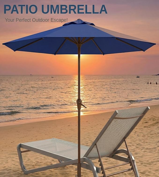 10FT Patio Umbrella, Outdoor Umbrella with Push Button Tilt and Crank, 8 Sturdy Ribs, UV Protection & Waterproof Market Umbrella for Pool, Backyard, Beach,Deck (Navy)