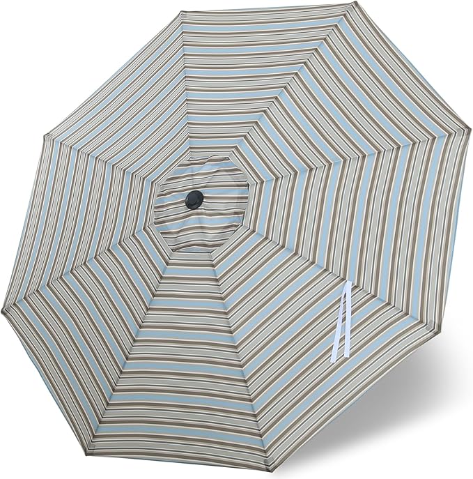 MASTERCANOPY Patio Umbrella 10 ft Replacement Canopy for 8 Ribs-Khaki and Turquoise Stripe Canopy Only
