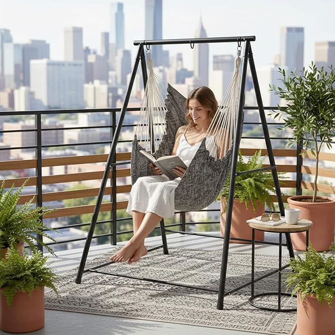 Hammock Chair Stand with Swing Chair,Heavy-Duty Hanging Chair with Stand,Include Hanging Swing,MAX Load 660 LBS,Hammock Swing Chair Stand for Indoor Outdoor Patio Yard Garden Porch