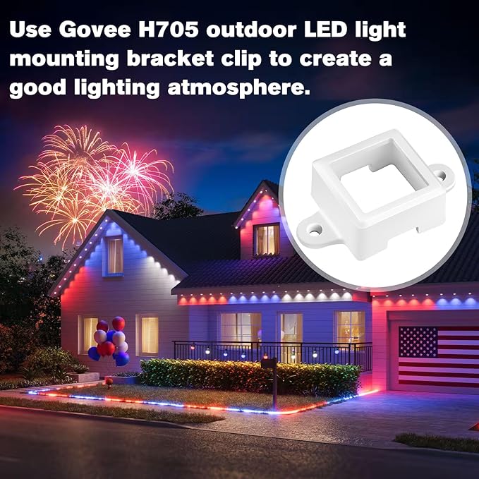40 Pcs Light Clips for Govee Outdoor Lights (Non-Pro Version), Light Track System Mounting Brackets Compatible with Govee Permanent Outdoor Light Model H705, Lights Mounts with Screws - White