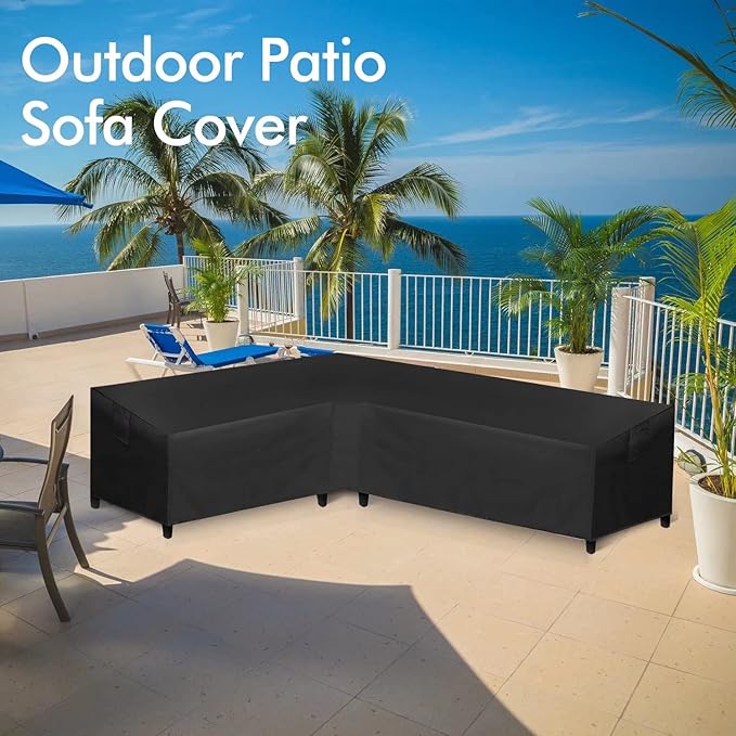 WLEAFJ Patio L-Shaped Sectional Sofa Cover Waterproof, Heavy Duty Outdoor Sectional Couch Cover with Air Vent, Left Facing, 83" L/104" L x 32" D x 31" H