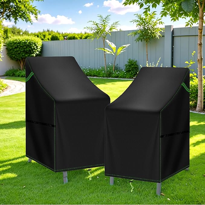 Adirondack Chair Cover, Patio Rocking Chair Covers Waterproof 2 Pack, 420D Swivel Chair Covers for Outdoor Furniture, Lounge Lawn Deep Seat Cover, Black, 33.4" L x 33.4" W x 35.4"