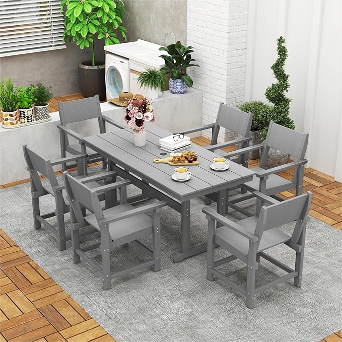 HDPE Outdoor Patio Dining Chairs,Dining Chairs with Arms, Waterproof, Rot Resistant, for Outside, Lawns, Porch, Patio, Deck, Garden Gray