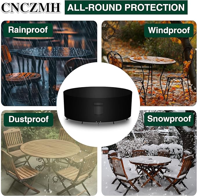 Heavy Duty Patio Furniture Covers Waterproof, 600D Round Outdoor Furniture Cover Waterproof for Sectional Sofa Couch, Outdoor Dining Table and Chair Set Covers 76"DIA x 28"H, Black