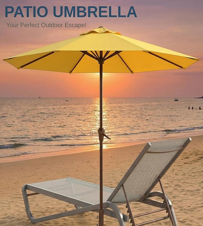 10FT Patio Umbrella, Outdoor Umbrella with Push Button Tilt and Crank, 8 Sturdy Ribs, UV Protection & Waterproof Market Umbrella for Pool, Backyard, Beach,Deck (Yellow)