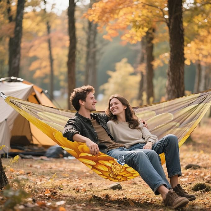 Chrysanthemum Flower Camping Hammock, Portable Lightweight Single Hammock with Tree Straps and Aluminum Carabiners, 114" x 54" Travel Hammock for Hiking Backpacking Beach