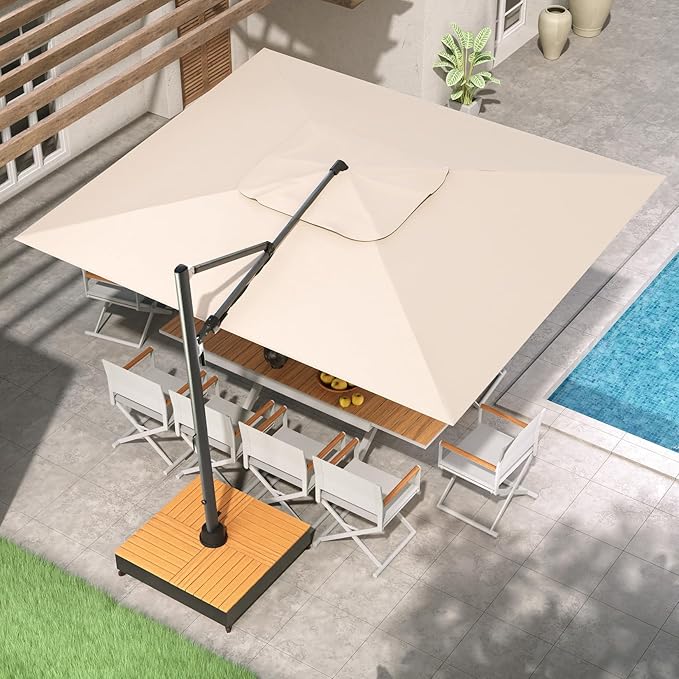 Grand patio 10x13 FT Patio Umbrella with Base, Acrylic Outdoor Cantilever Aluminum Umbrellas, Rectangular Offset Umbrellas with Cover for Poolside, Deck, Backyard, Black Umbrella Pole