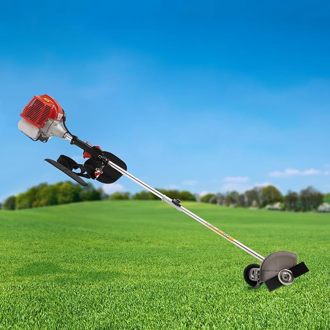 Gas Powered Weed Eater, 43cc 2-Stroke Cordless Lawn Edger Gas String Trimmer with Two Blade Heads, Trimmer Power Gasoline Chainsaw for Home Lawn Mowe, Orchard Mowing, Tea Garden Mowing
