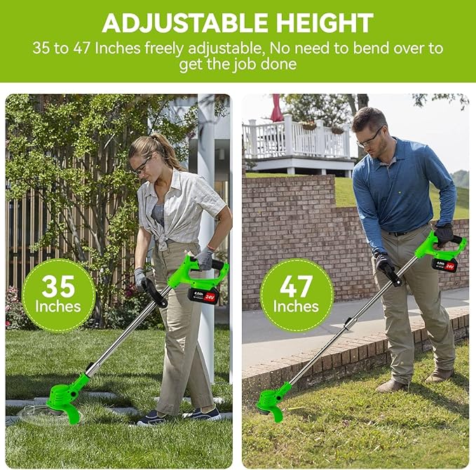 3-in-1 Cordless Grass String Trimmer, Brush Cutter & Edger Lawn Tool with 2X 24V 4.0Ah Li-ion Batteries, Telescopic Shaft and 17 Replacement Blades for Lawn Care, Garden & Yard Trimming (Green)