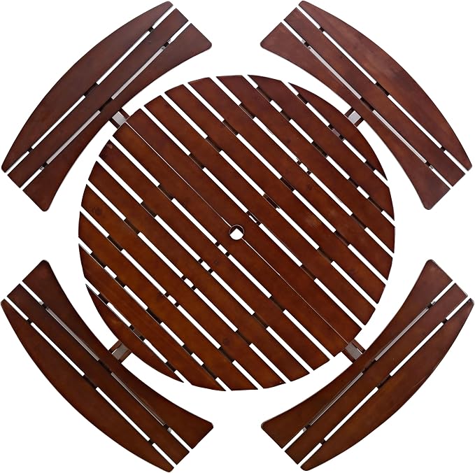 8-Person Outdoor Picnic Round Table with Built-in Benches | All-Weather Wooden Patio Furniture for Gardens, Backyards and Porches | Includes 2" Umbrella Hole (Brown, 70.08"*70.08"*27.17")