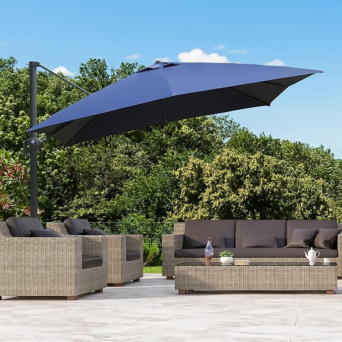 Domi 8’x8’ Cantilever Patio Umbrella, Aluminum Windproof Outdoor Umbrella with 360°Rotation, Square Offset Sun Shade Umbrella for Outside Deck Backyard Garden Pool, Navy Blue